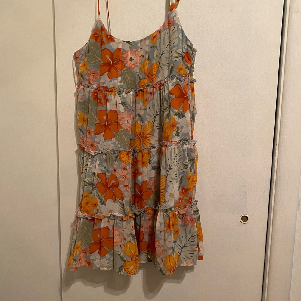Forever 21 Women’s Frisky Ties, Sleeveless Floral Orange and Gray Mini Dress, Sm